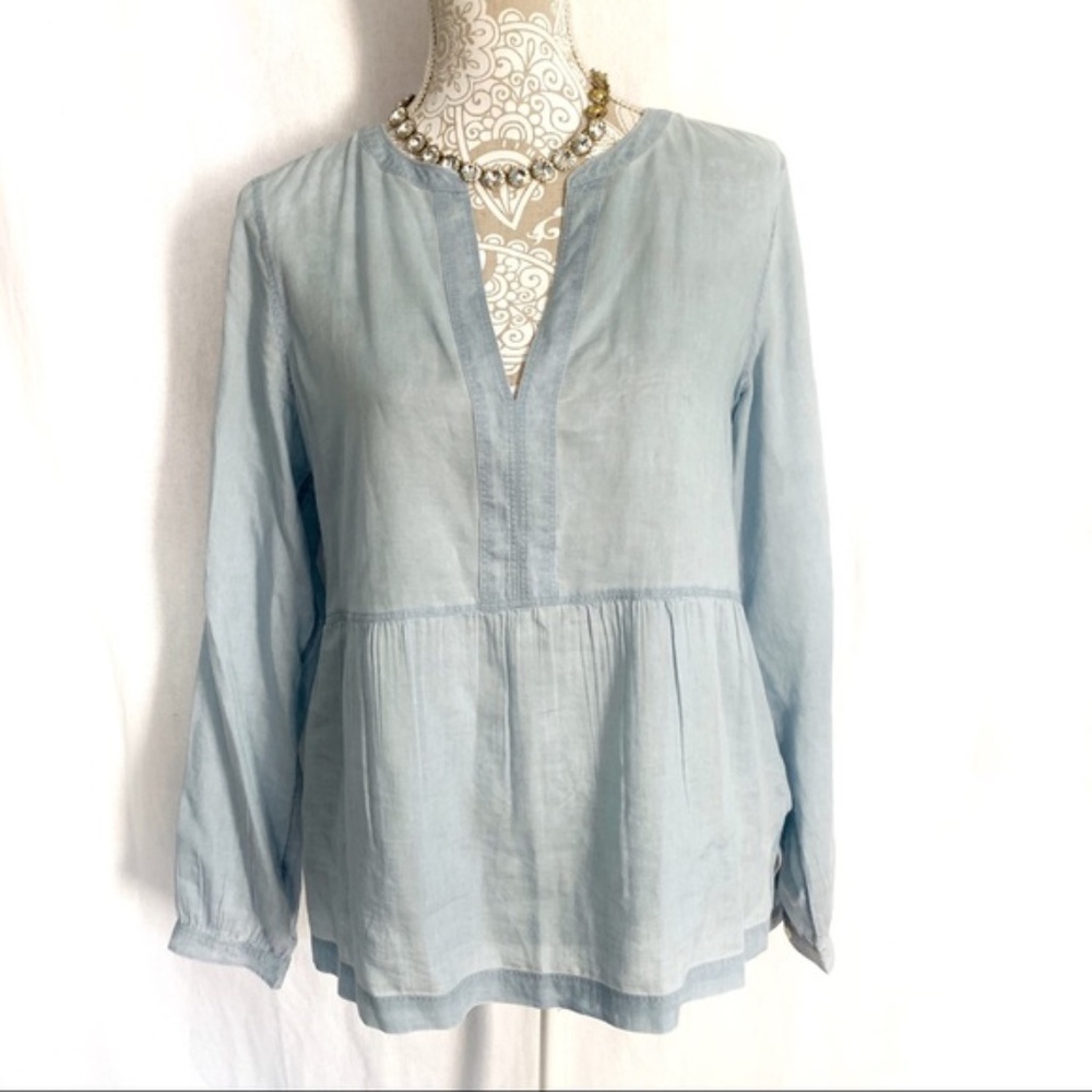 Loft // Blue Peasant Style V Neck Softened Top S tp1